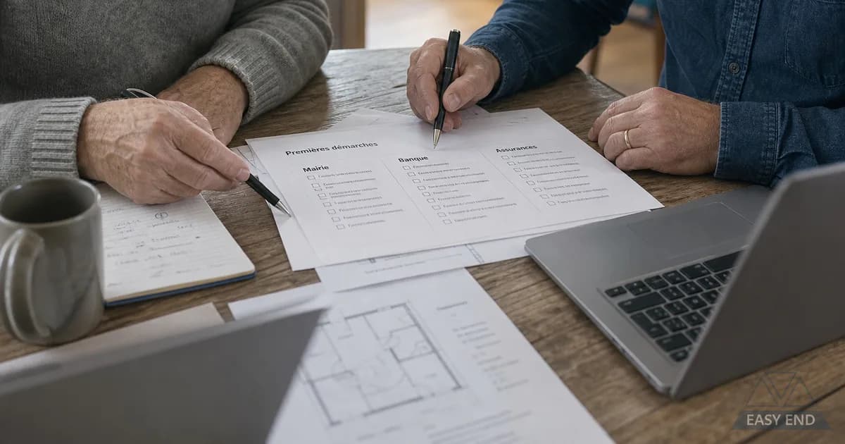 Bureau avec carnet, stylo et café, illustration des démarches administratives à engager dans les 24 heures après un décès